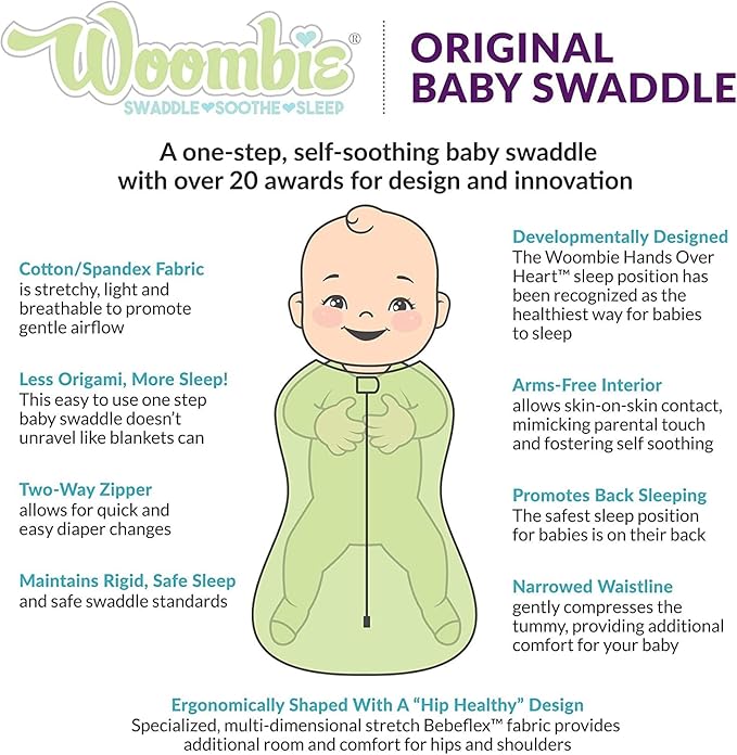 Woombie Original Baby Swaddling Blanket - Self-Soothing, Cotton Baby Swaddle with Zipper - Wearable Newborn Blanket, Mod Waves, 14-19 lbs