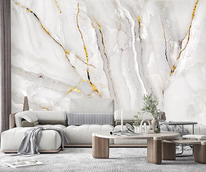 -Gold Marble Fabric Wallpaper Abstract Texture Mural Living Room 180" x 115" (Not Peel and Stick)