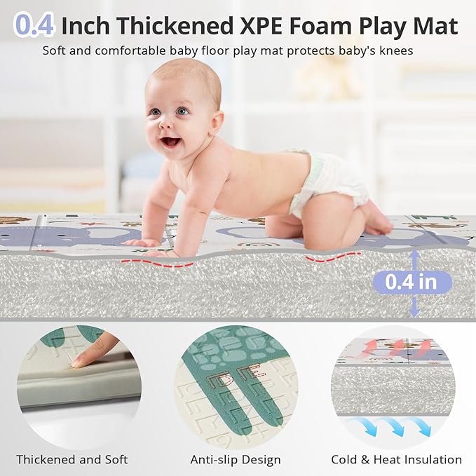 79x71 Extra Large Baby Play Mat for Floor, Foldable Foam Playmat for Babies 0-12 Months & Kids, Non-Toxic Waterproof Baby Mat for Floor, Thick Playpen Mat for Tummy Time Crawling