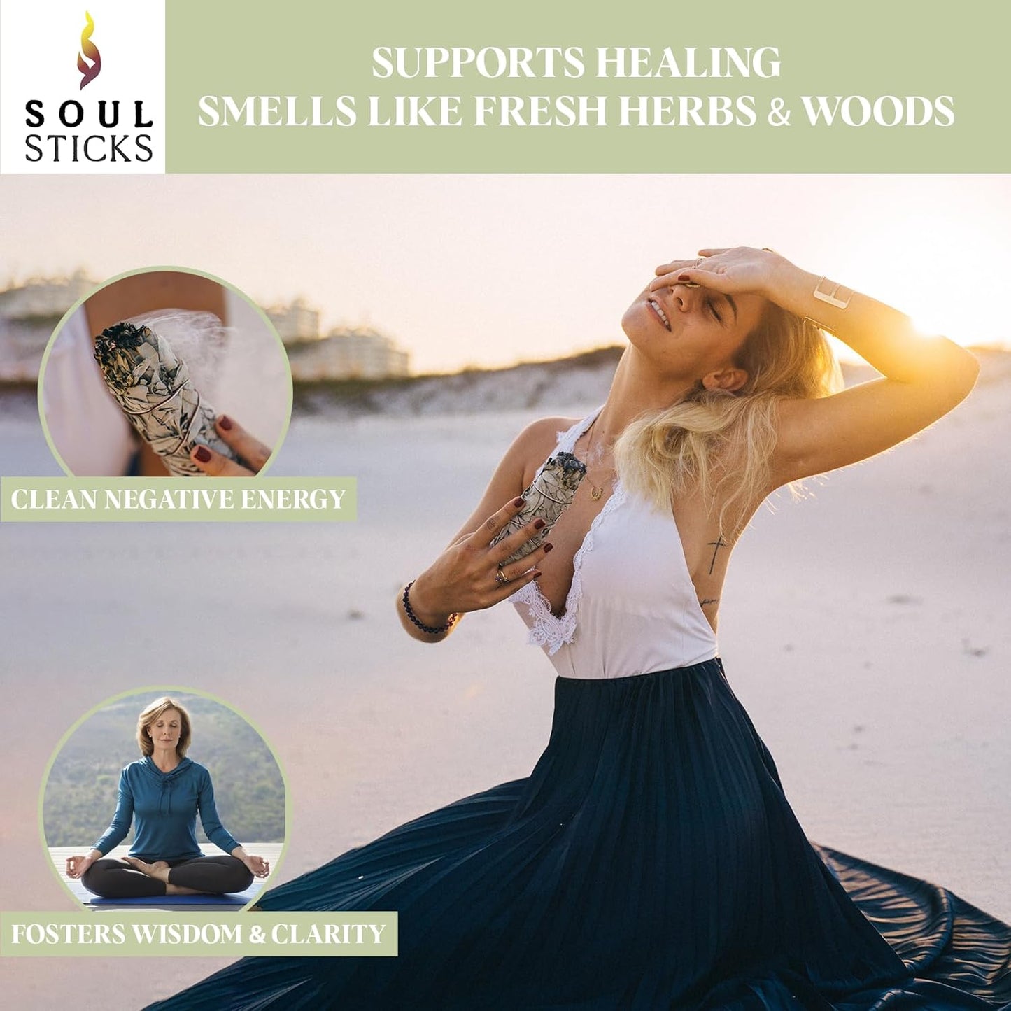 SOUL STICKS 6 Inch 12-Pack Organic California White Sage Smudge Sticks Bulk for Home Cleansing, Negative Energy Removal, Good Energy Meditation & Smudging Rituals | Pure Sage Bundles