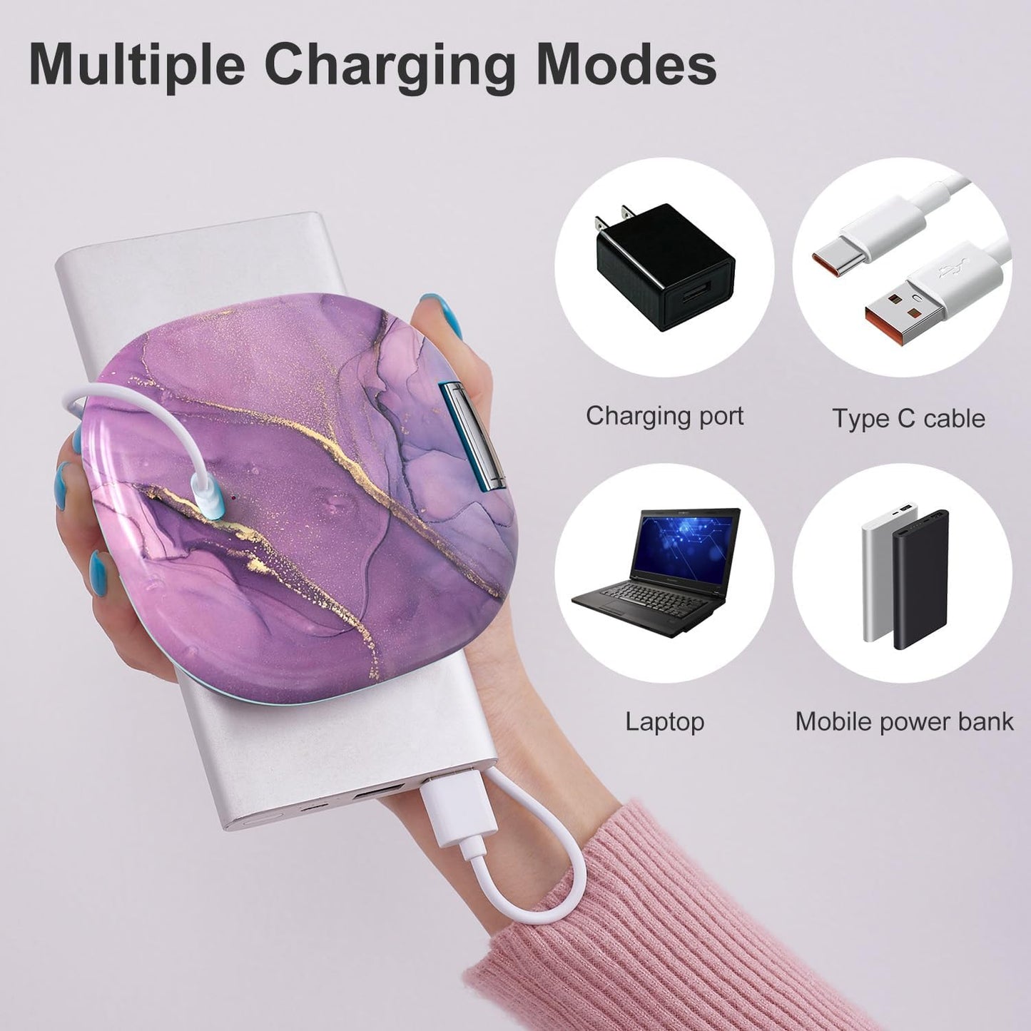 Mocado Compact LED Travel Makeup Mirror - 4 Inches 1X/10X Magnification Travel Mirror with Light Dimmable Double Sides Lighted USB Rechargeable Compact Mirror for Purse,Pocket,Travel(Purple Marble)