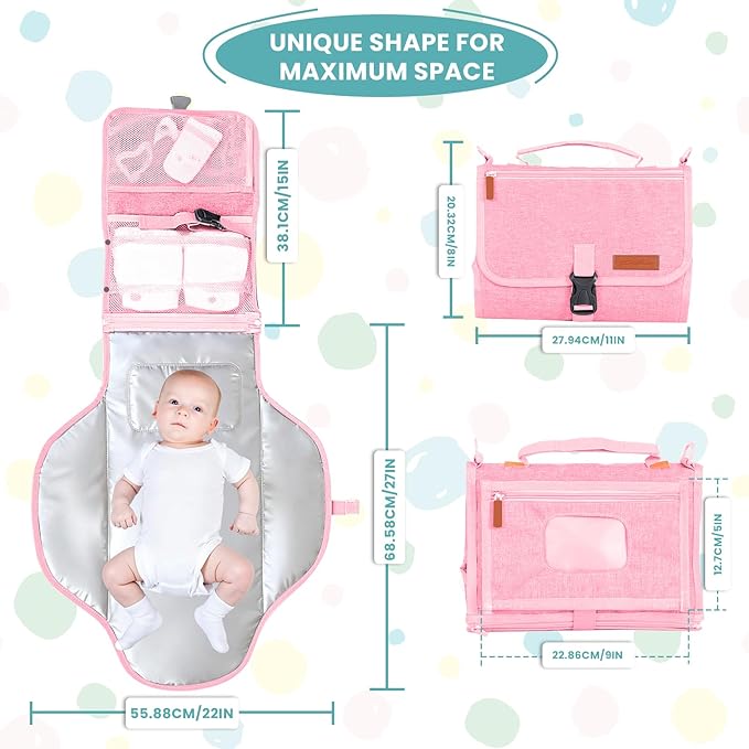 UBRAVOO Portable Diaper Changing Pad - Baby Diaper Changer Travel Bag with Wipes Pocket, Smart Design Portable Changing Mat, Infant Travel Station Kit, Gift for Newborn Girl & Boy (Pink)