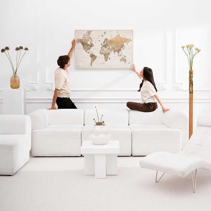 Canvas World Map with Cork Pin Board - English Lettering - Decorative Wall Decoration for All Rooms - Canvas Pictures with World Map Motif (70x50 cm, Pattern 16)