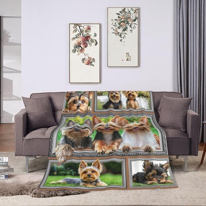 Yorkie Blanket Yorkshire Terrier Decor Throw Blanket Super Soft Flannel Lightweight Fluffy Plush Fuzzy Fleece Dog Blanket Gifts for Dog Lover Woman Girl Kids Boys for Bed Sofa Bedding 50"X60"