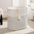 Tall Laundry Basket With Handles,Woven Cotton Rope Big Laundry Hamper Sorters,Versatile Storage for Dirty Clothes,Baby Toys,and Blankets in Bathroom, Nursery,and Living Room (White/Black Line, 80L)