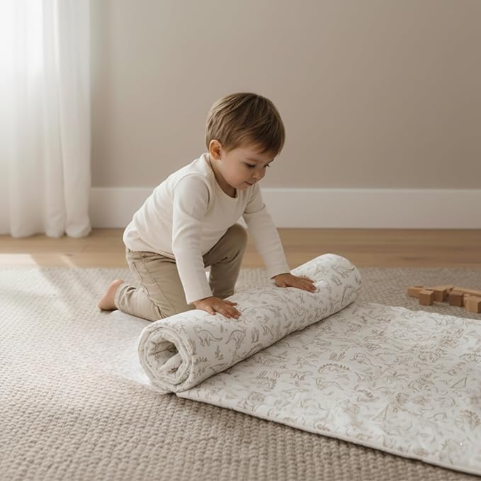 Makemake Organics GOTS Certified Organic Cotton Nap Mat with Detachable Pillow for Kids Soft Sleeping Bag for Toddlers, Boys, Girls - Ideal for Daycare, Preschool, Kindergarten