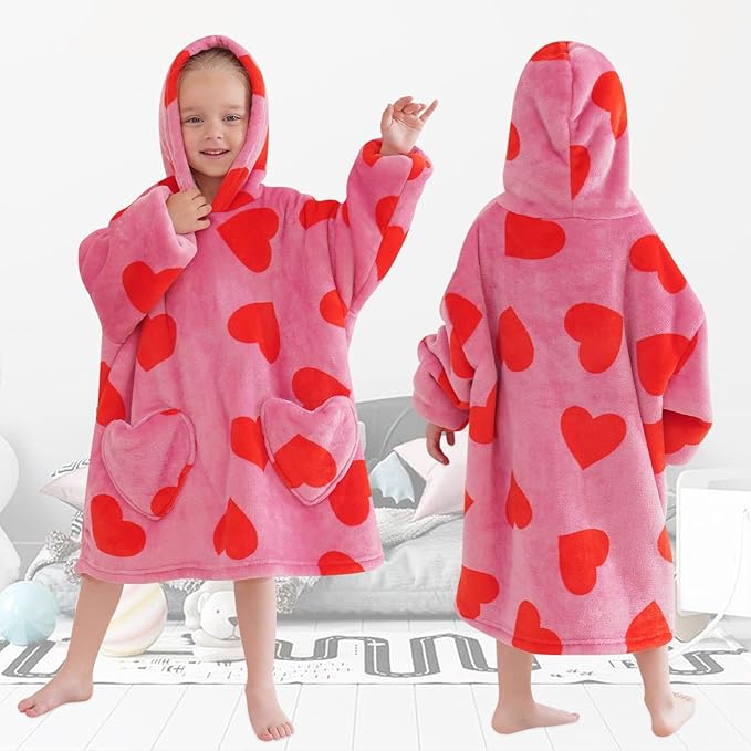 Fiosnow Love Printed Blanket Hoodies for Kids Toddler 2-6YR Oversize Wearable Blanket Hoodies for Boys Girls