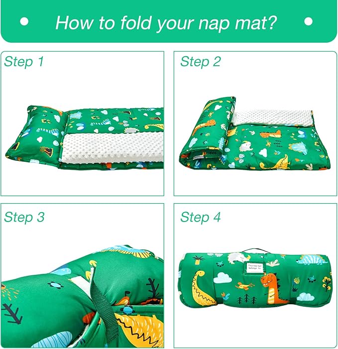 beeweed Toddler Nap Mat, Rollup Design Kid Sleeping Mat with Removable Pillow & Minky Blanket, Toddler Sleeping Bag for Daycare Preschool Travel Camping