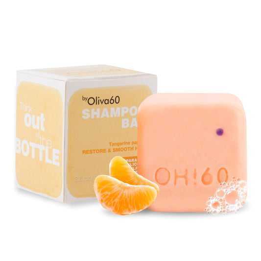 Shampoo Bar Tangerine Papaya | Olive, Argan & Macadamia Oil | Hair Care - Sulfate Free | Natural Hair Care | 3.5 oz | Hydrating & Nourishing | Extra Shine with Mandarin Essential Oil | OLIVA 60