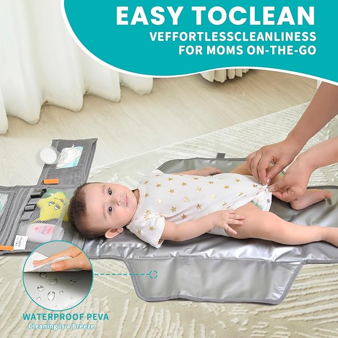 UBRAVOO Portable Diaper Changing Pad - Baby Diaper Changer Travel Bag with Wipes Pocket, Smart Design Portable Changing Mat, Infant Travel Station Kit, Gift for Newborn Girl & Boy (Grey)