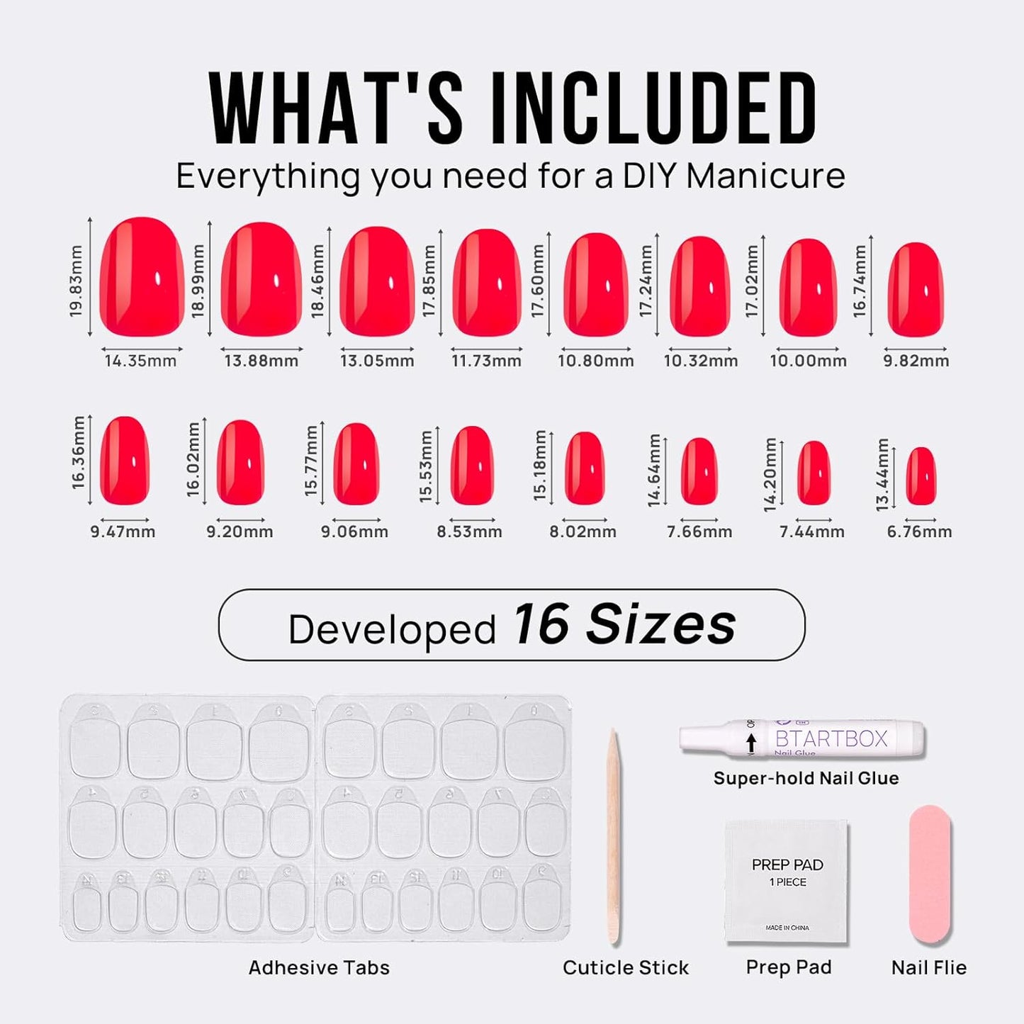 BTArtbox Press On Nails Short - Salmon Pink Press on Nails, Oval Fake Nails with Nail Glue, Reusable Glue On Nails in 16 Sizes Nail Kit, Tomato Tango