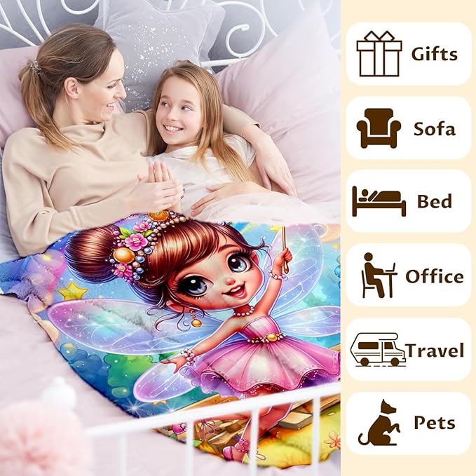 Blanket for Girls, Fairy Throw Blankets Gift for Toddler Kids Daughter 40x50 Inches Soft Cozy Cute Throw for Sofa Couch Living Room Bed Trip