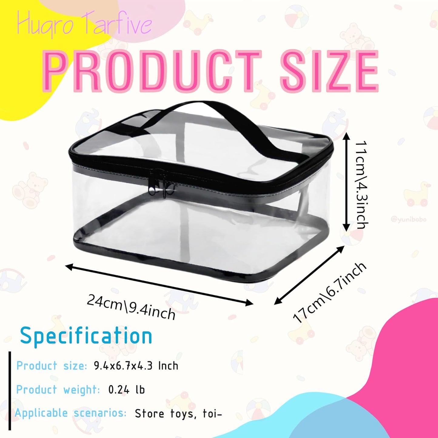 Transparent PVC Storage Bags with Reinforced Handles & Double Zipper - Waterproof Organizer Pouches for Toys, Travel Toiletries, Makeup, Crafts (9.4x6.7x4.3 Inch) 4 Pack