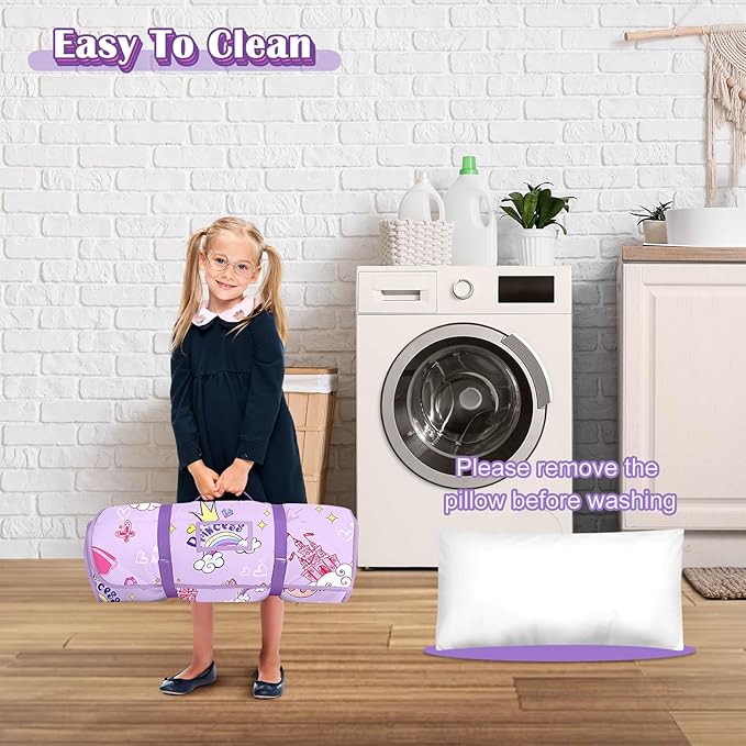 Toddler Nap Mat Kids Sleeping Bag 59"×24", Soft Slumber Bag with Removable Pillow and Blanket for Kids Girls Boys,Roll Up Sleeping Mat Thick for Camping,Daycare, Kindergarden