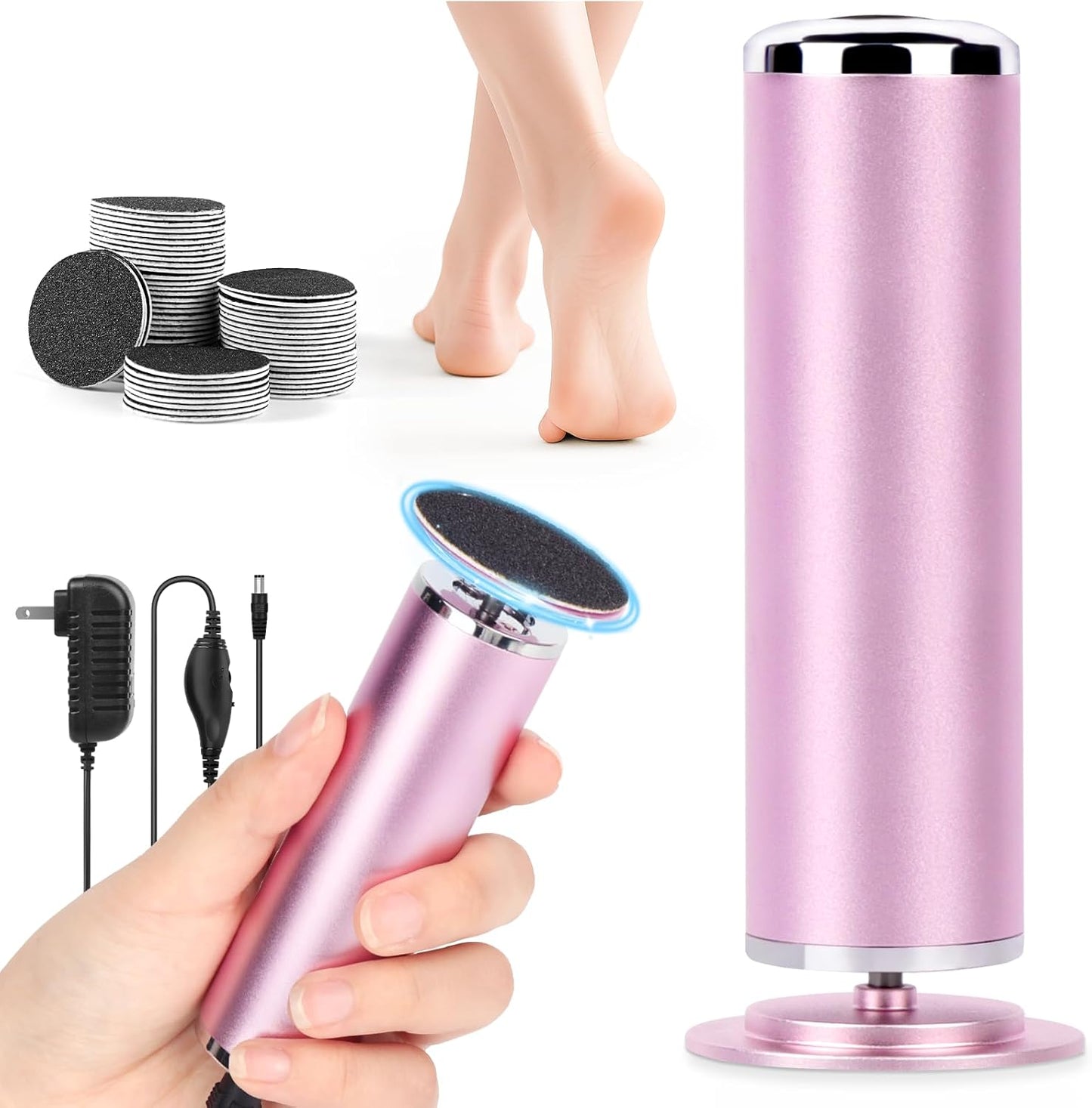 LIONVISON Electric Foot Callus Remover: Adjustable Speed Foot File for Cracked Heels - Working Women's Summer Pedicure Tool with 60pcs Sandpaper Discs - Dead Skin Remover for Dry Feet at-Home