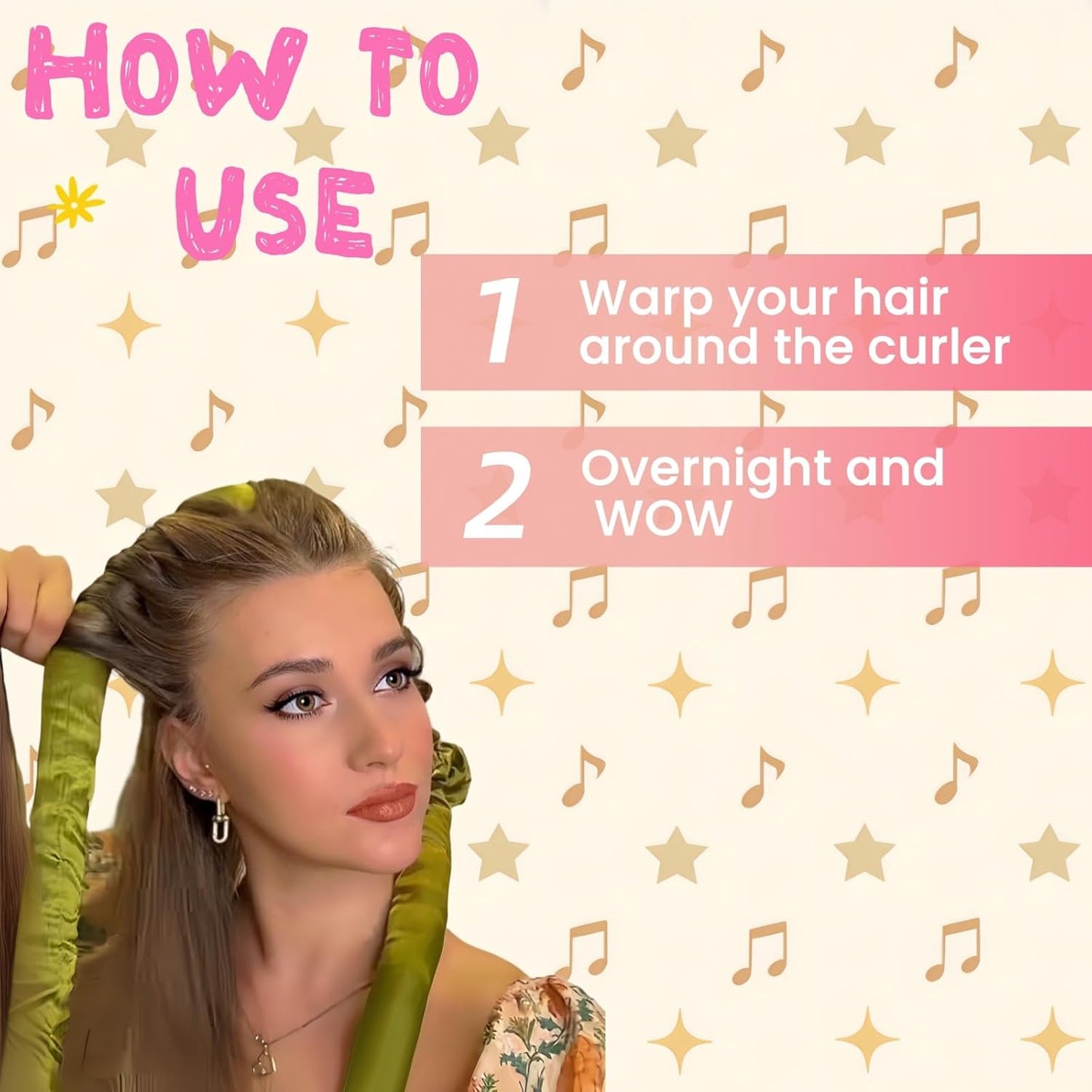 Serenade Textured Satin Heatless Curls Overnight, Heatless Hair Curler Curling Set for Women and Girls to Sleep in, with 2 Satin Scrunchies and 1 Clip for Overnight Curls, Green