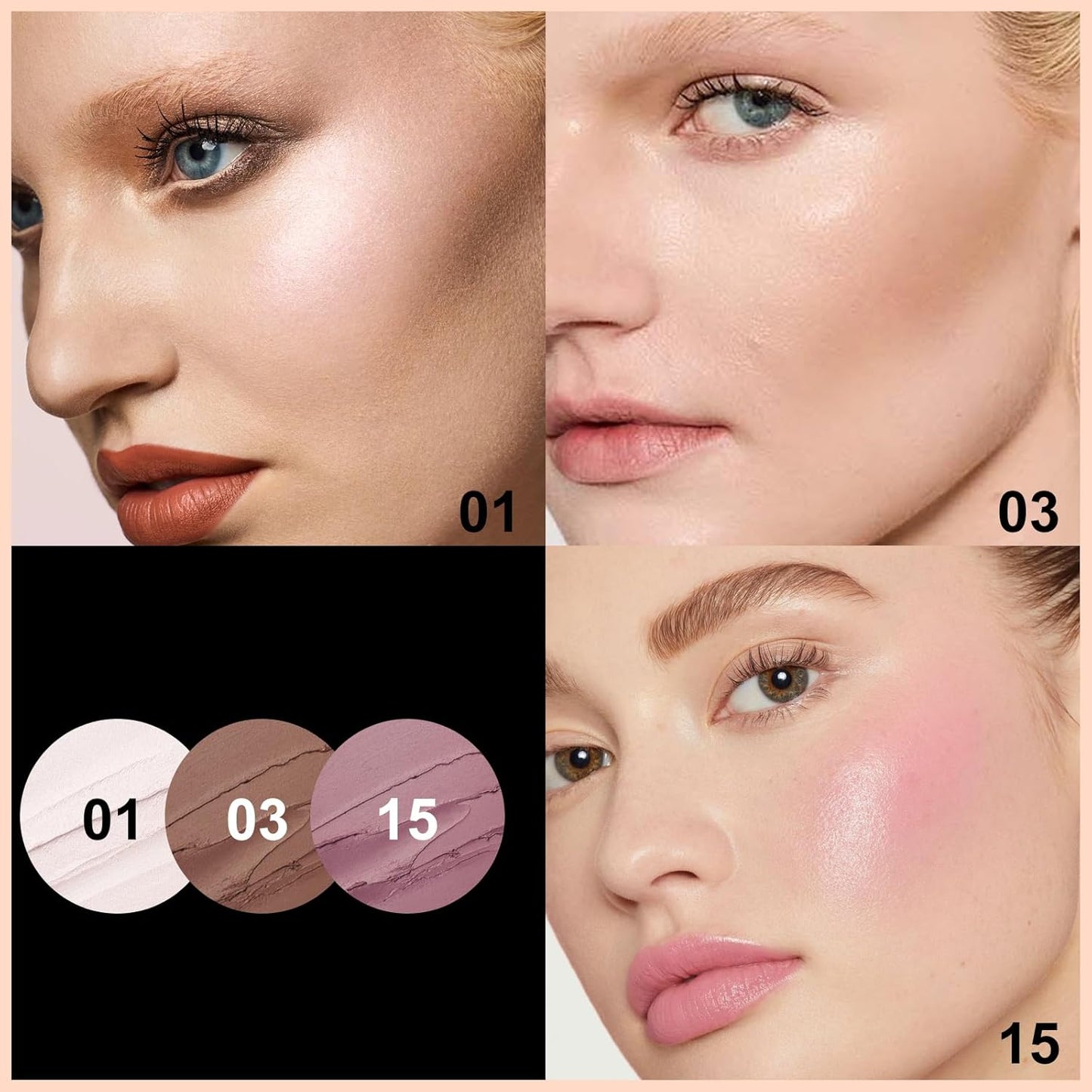FOCALLURE 3 Pcs Cream Contour Sticks,Shades with Highlighter & Bronzer & Blush,Non-greasy Long-wear Face Contouring Pen,Easy to Sculpt the Face and Create a Lightweight Finishing Makeup,UNIVERSAl