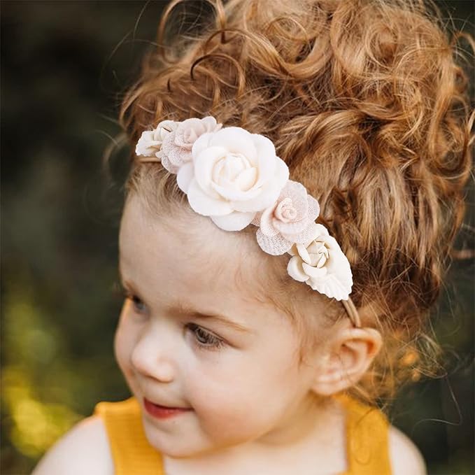 Baby Girl Headbands Nylon Flower Elastic Hairbands 3pcs Hair Accessories Gift for Newborn Infant Toddlers (TU-HDJ-3PCS)