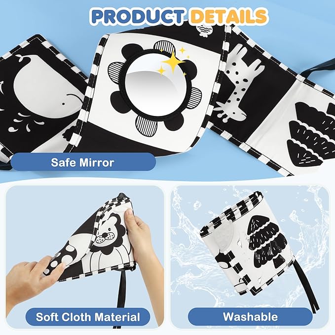 High Contrast Baby Toys for Newborn Development - Tummy Time Black and White Baby Toys for 0-3-6-12 Months - Soft Montessori Visual Stimulation Sensory Infant Book - Shower Gift for Boys Girls