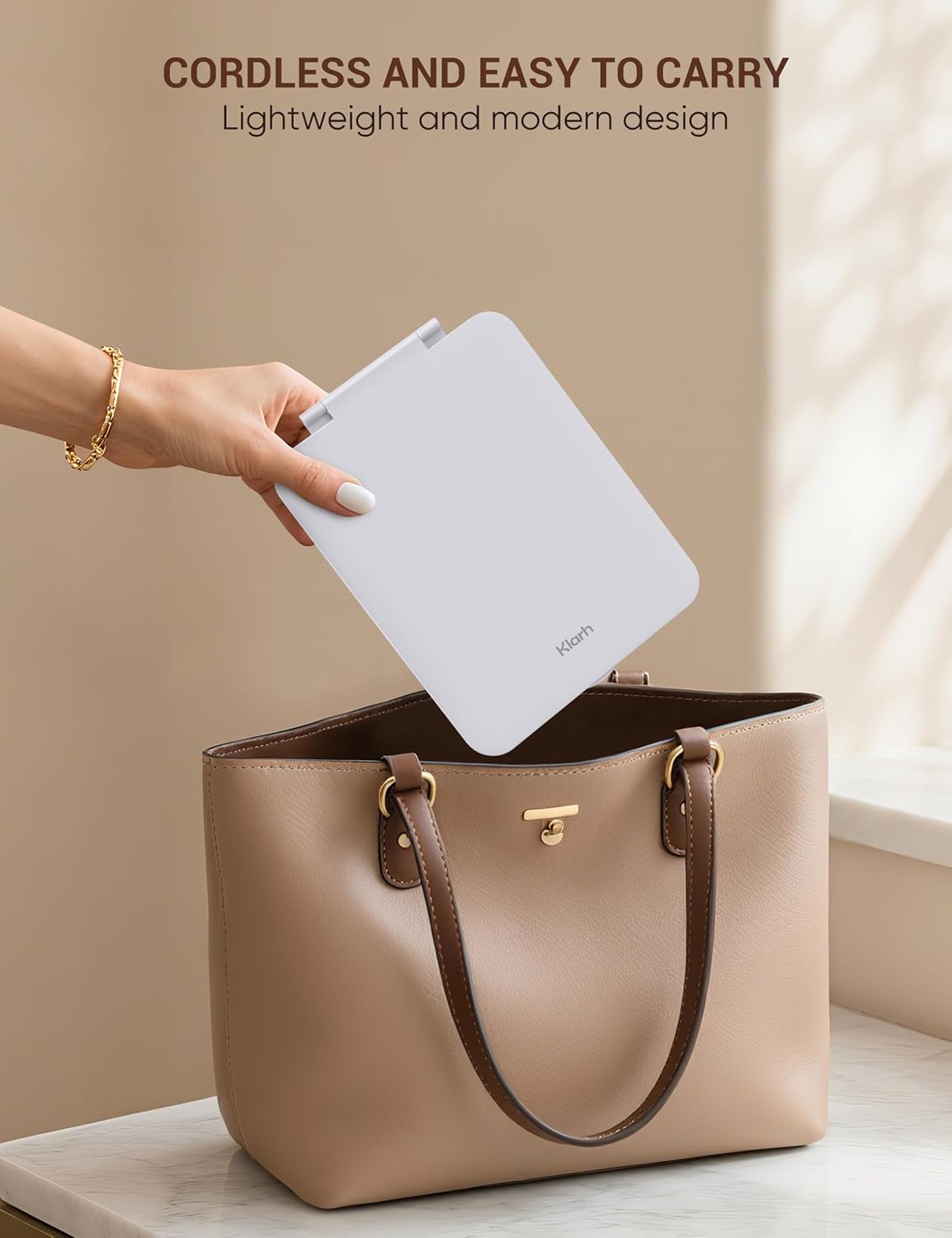 1X/10X Magnifying Makeup Mirror with 3 Colored Lights and Touch Control, 2700mAh Rechargeable LED Vanity Mirror for Home, Bathroom and Travel (Pearl White, with LED Lights)