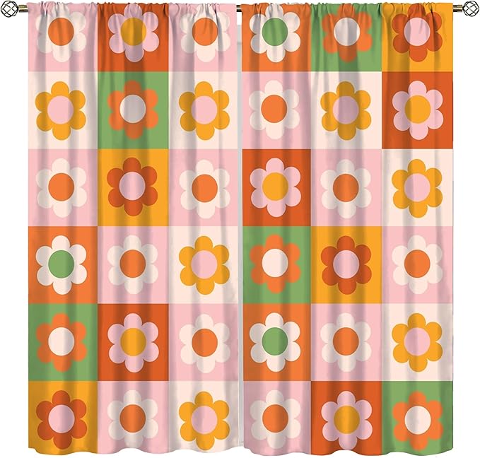 70s Flowers Curtains,Vintage Cute Colorful Abstract Floral for Girls Kids Bedroom Bathroom Curtains Window,Trendy Groovy Funky Novelty Home Window Treatments Drapes 42"" W X 63"" L, Style-5
