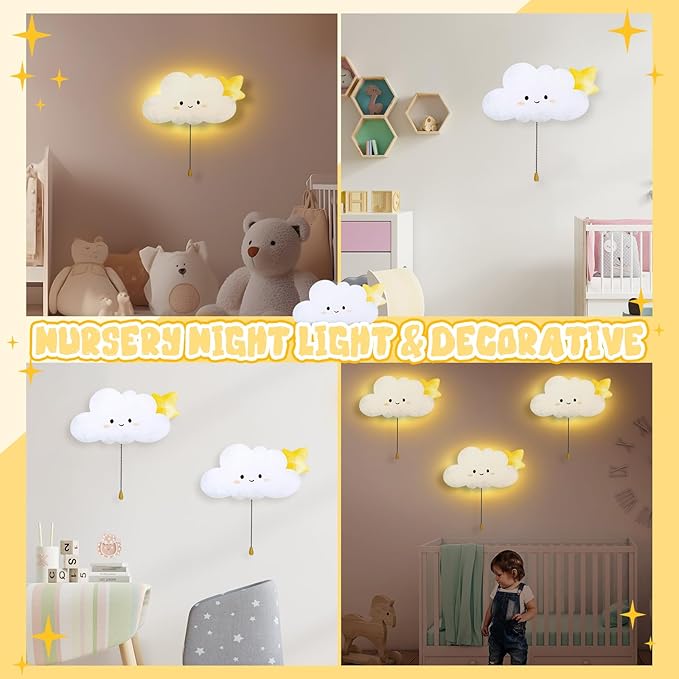 Cloud Night Light Wall Lamp Sleeping Nursery Lighting Cute Floating Battery Operated Hanging Lamp for Baby Boys Girls Bedroom Room Nursery Wall Decorations