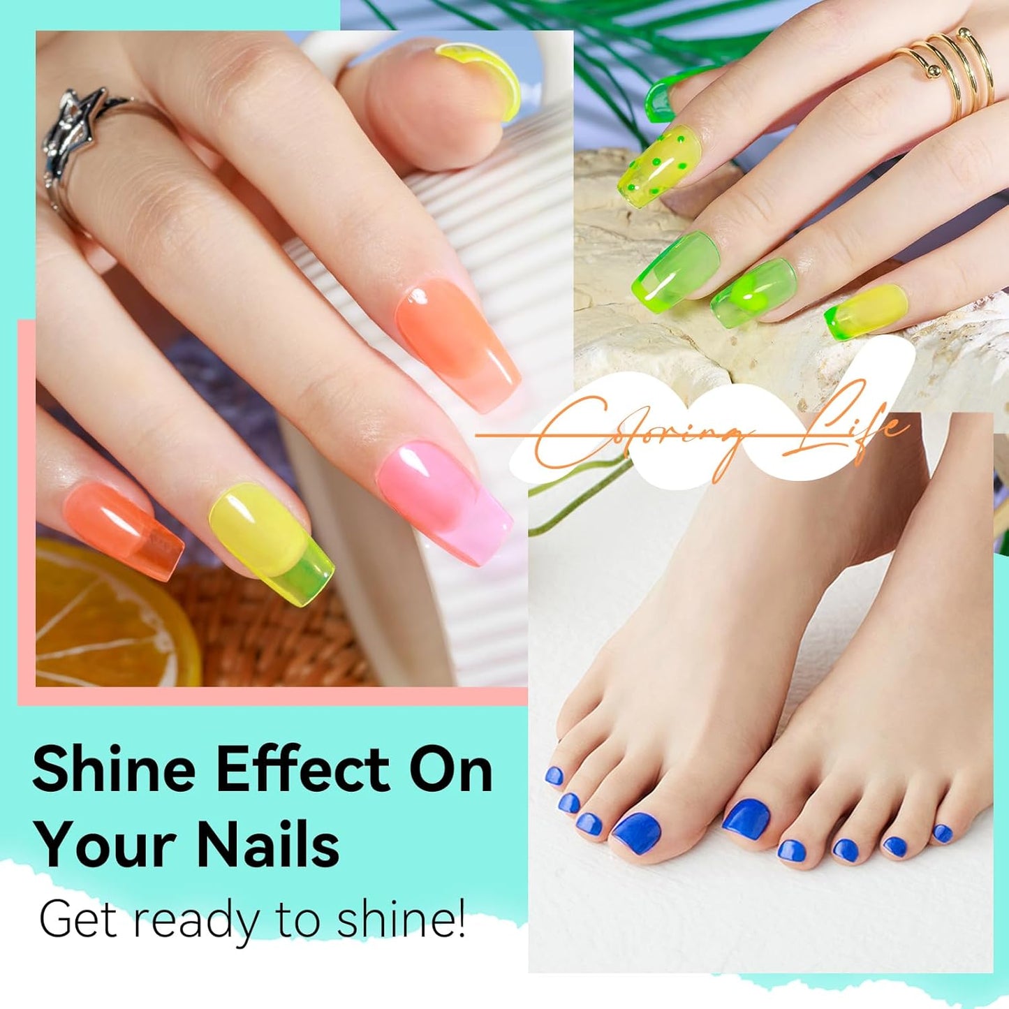 MIZHSE Quick Dry Nail Polish Set: Neon Colors Nail Polish Air Dry Fast, Fluorescent Fingernail Polish Non-Gel Yellow Orange Green Fast Drying Nail Lacquer Gift for Women Girls