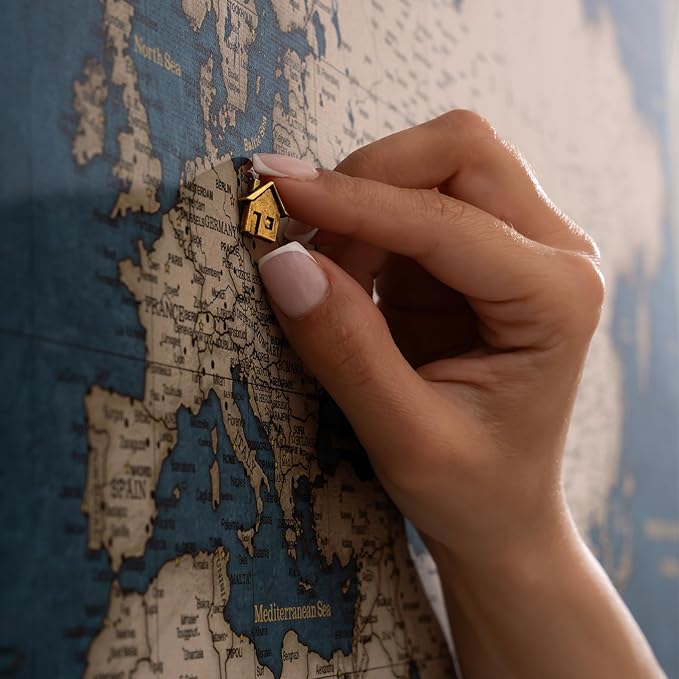 Canvas World Map with Cork Pin Board - English Lettering - Decorative Wall Decoration for All Rooms - Canvas Pictures with World Map Motif (150x100 cm, Pattern 18)