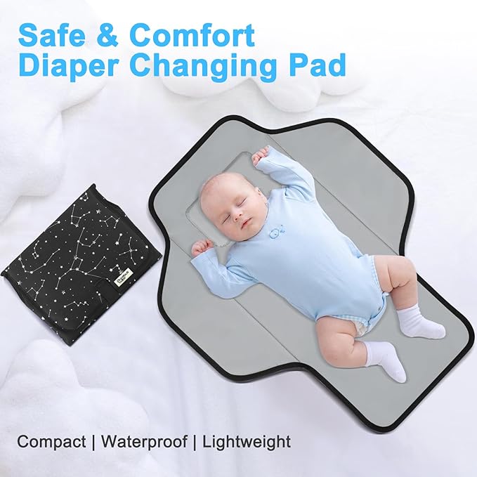 Portable Changing Pad Travel - Waterproof Compact Diaper Changing Mat with Built-in Pillow - Lightweight & Foldable Changing Station