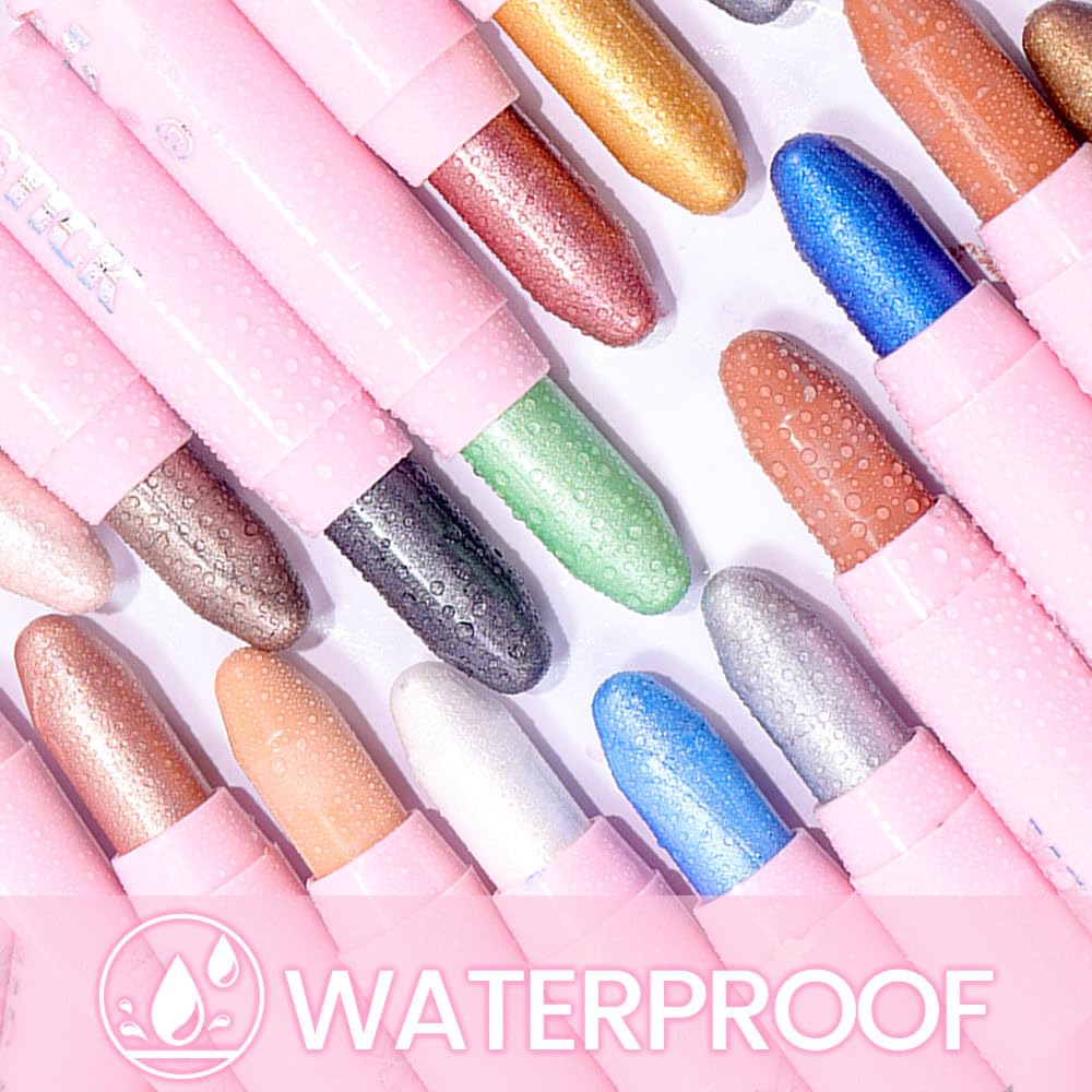 evpct 2Pcs Cream Eye Shadow Brightener Sticks Set for Eyes Waterproof, Pearl White & Pearl Shimmer Cream Eyeshadow Applicator Stick Long Lasting Pigmented Eye Makeup sombras en crema para ojos 1+18