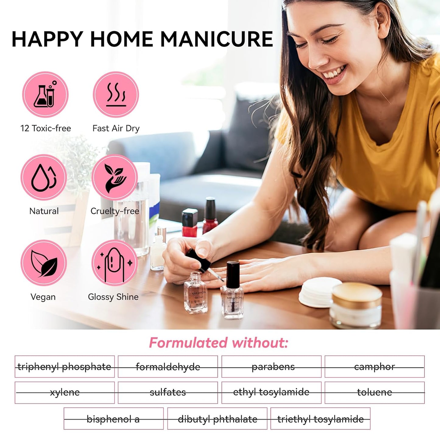 2Pcs Top Coat for Nail Polish, Quick Air Dry Clear Regular Nail Polishes High Shine Finish Long-Lasting Color Protection No Chip Vegan Hema-free Non-gel Salon Nail Art Gift for Women