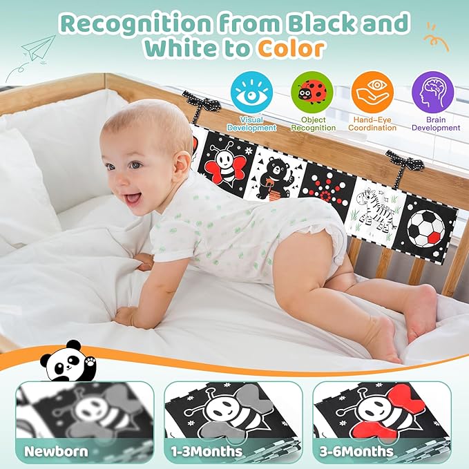 High Contrast Baby Toys for Newborn | Tummy Time Toys & Visual Stimulation Baby Book 0-6 Months | Black and White Contrast Cards & Sensory Toys | Baby Essentials & Must Haves