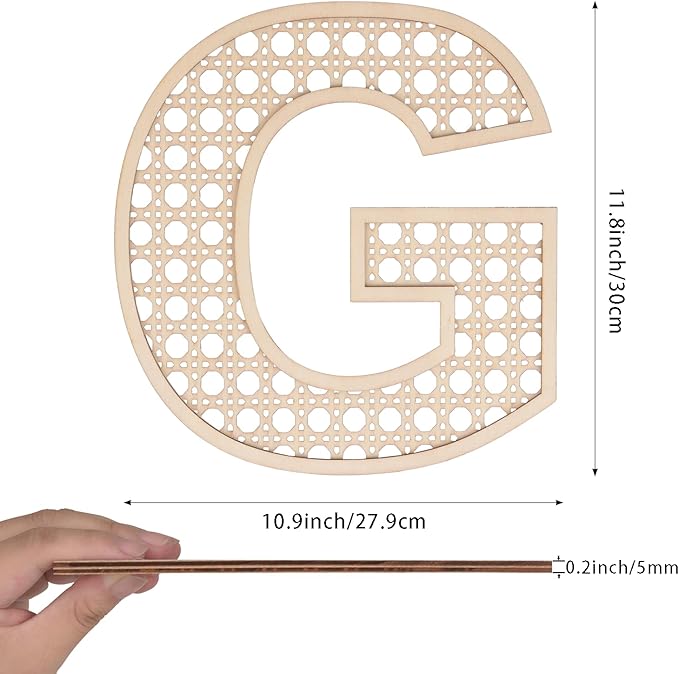 Large Boho Wooden Rattan Letters 12 inch for Nursery Decor Wood Letter G Wall Decors for Baby Girl Boy Bedroom Home Rustic Name Sign Birthday Wedding Decorative Letters