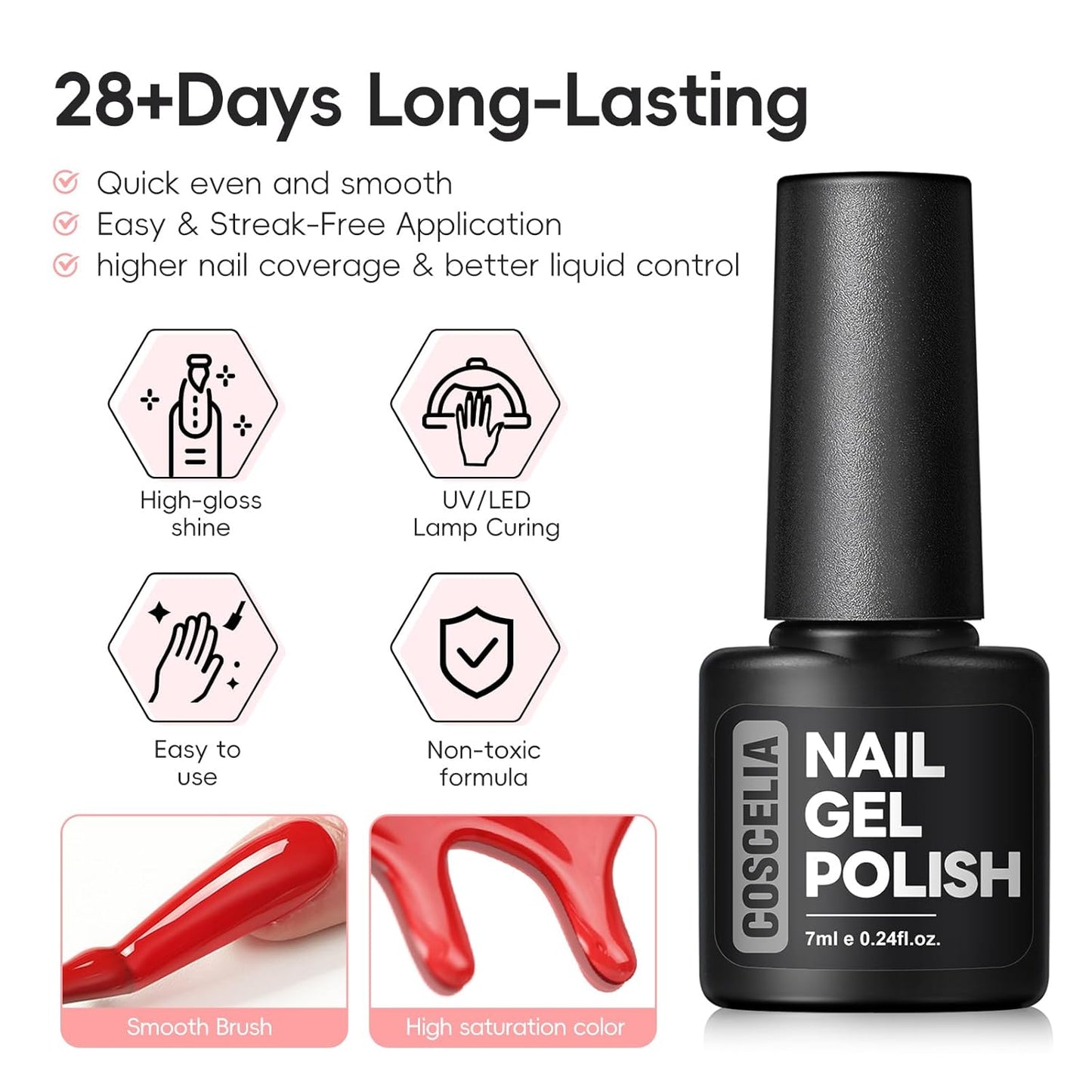 COSCELIA 40PCS Gel Nail Polish Set, 7ml 35 Colors Gel Polish with 5pcs Top and Base Coat Nude White Pink Red Green Blue Fall Colors All Seasons Nail Art Manicure Starter Kit at Home Gifts for Women
