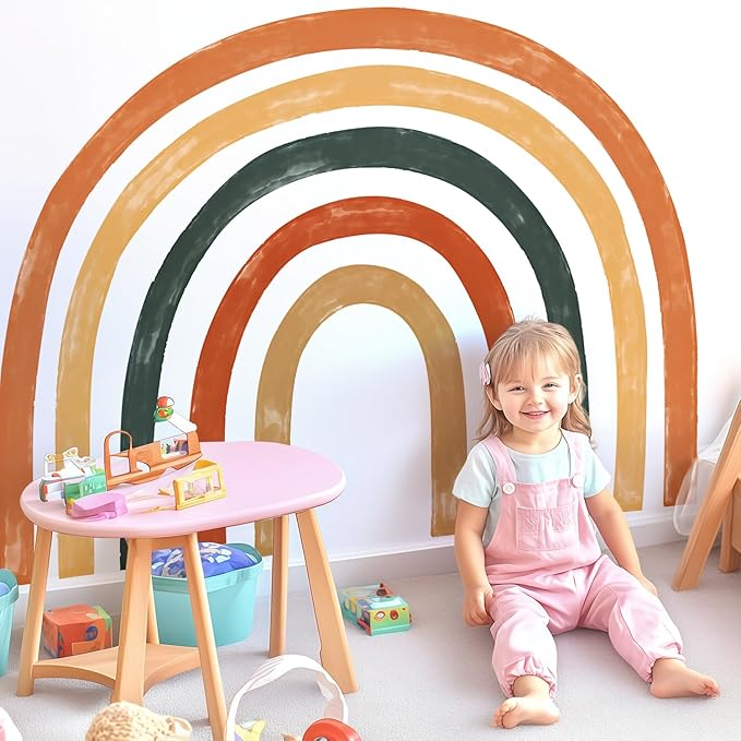 Large Boho Rainbow Wall Decals, Colorful Peel and Stick Fabric Nursery Wall Decor, Removable Home Room Wall Decor Murals Stickers for Kids Girls Toddler Bedroom Living Room Playroom