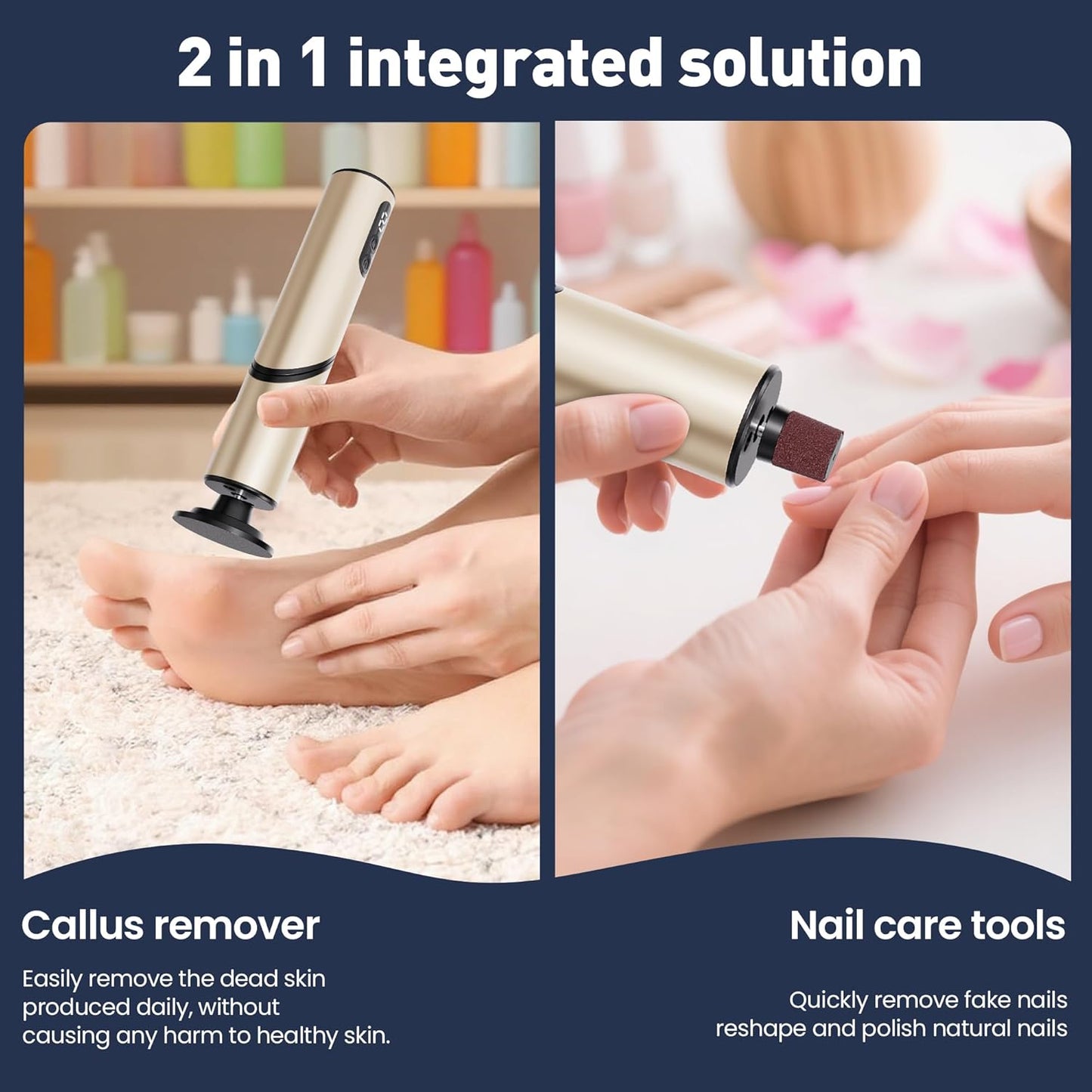 Electric Foot Callus Remover,2 in1 Rechargeable Callus Remover for Feet,9-Speed Wireless Electric Foot File Nail Grinder,Foot Scrubber Pedicure Tools for Dead Skin Dry Cracked Feet(Fold Gold)