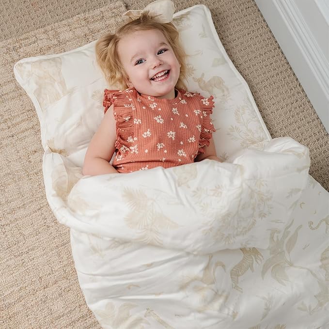 Makemake Organics GOTS Certified Organic Cotton Nap Mat with Detachable Pillow for Kids Soft Sleeping Bag for Toddlers, Boys, Girls - Ideal for Daycare, Preschool, Kindergarten