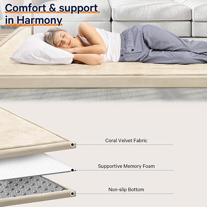 Baby Play Mat for Floor Tummy Time Mat Nursery Rug Muscle Area Rug Playroom Rug Tatami 74 * 50" Memory Foam 1.3" Thick Crawling For Babies,Toddlers, Infants, Kids,Floor(Beige)