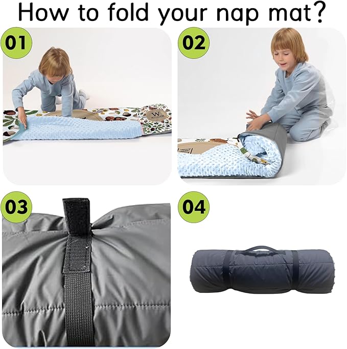 Personalized Toddler Nap Mats for Preschool, Custom Name Kids Sleeping Bag for Daycare, Roll Up Sleeping Mat with Removable Pillow and Soft Dot Minky Blanke for Boys Camping Travel