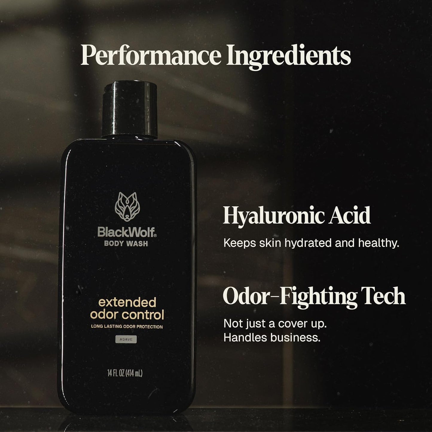 Black Wolf Deodorizing Body Wash for Men - Mens Long-Lasting Shower Gel Fights Body Odor - Hydrating & Moisturizing Body Cleanser Soap Removes Grime, Sweat & Buildup - Clean & Crisp Agave Scent