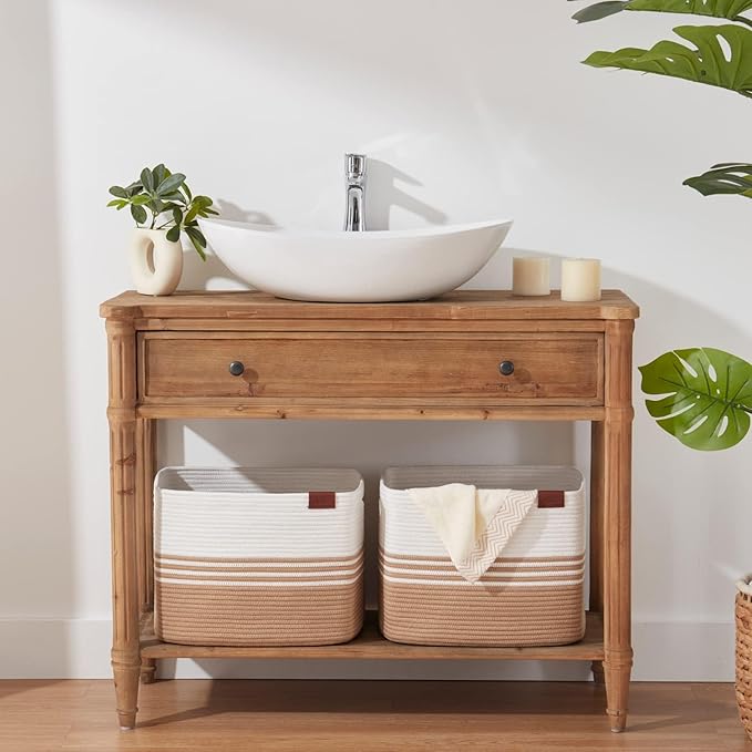 Storage Baskets, 42L*2 Pack Storage Baskets for Organizing, Laundry Basket for Closet,Cotton Rope Blanket Basket for Storage, Toy Storage Basket for Living Room, Laundry Room, Bedroom-Jute