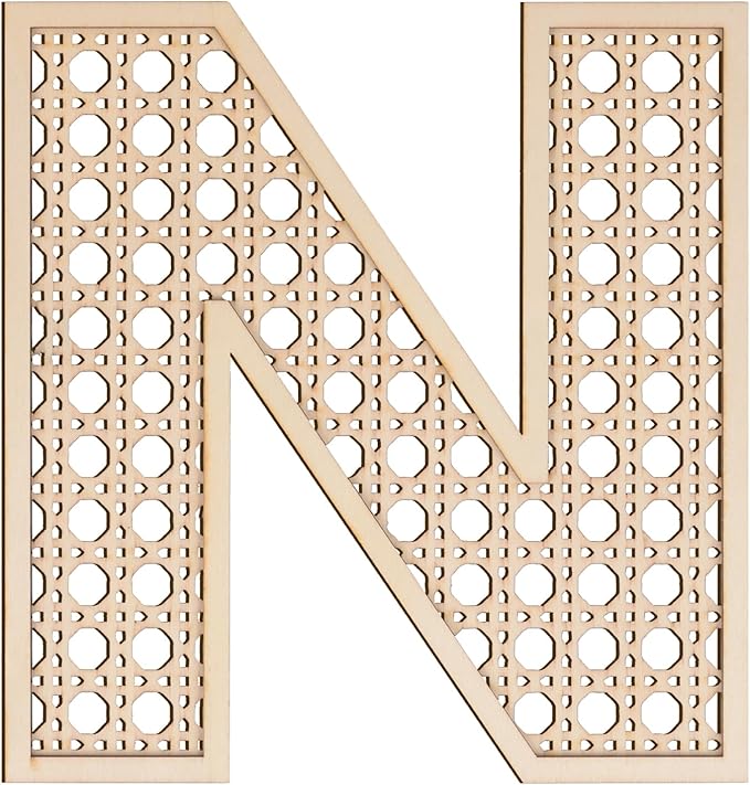 Large Boho Wooden Rattan Letters 12 inch for Nursery Decor Wood Letter N Wall Decors for Baby Girl Boy Bedroom Home Rustic Name Sign Birthday Wedding Decorative Letters