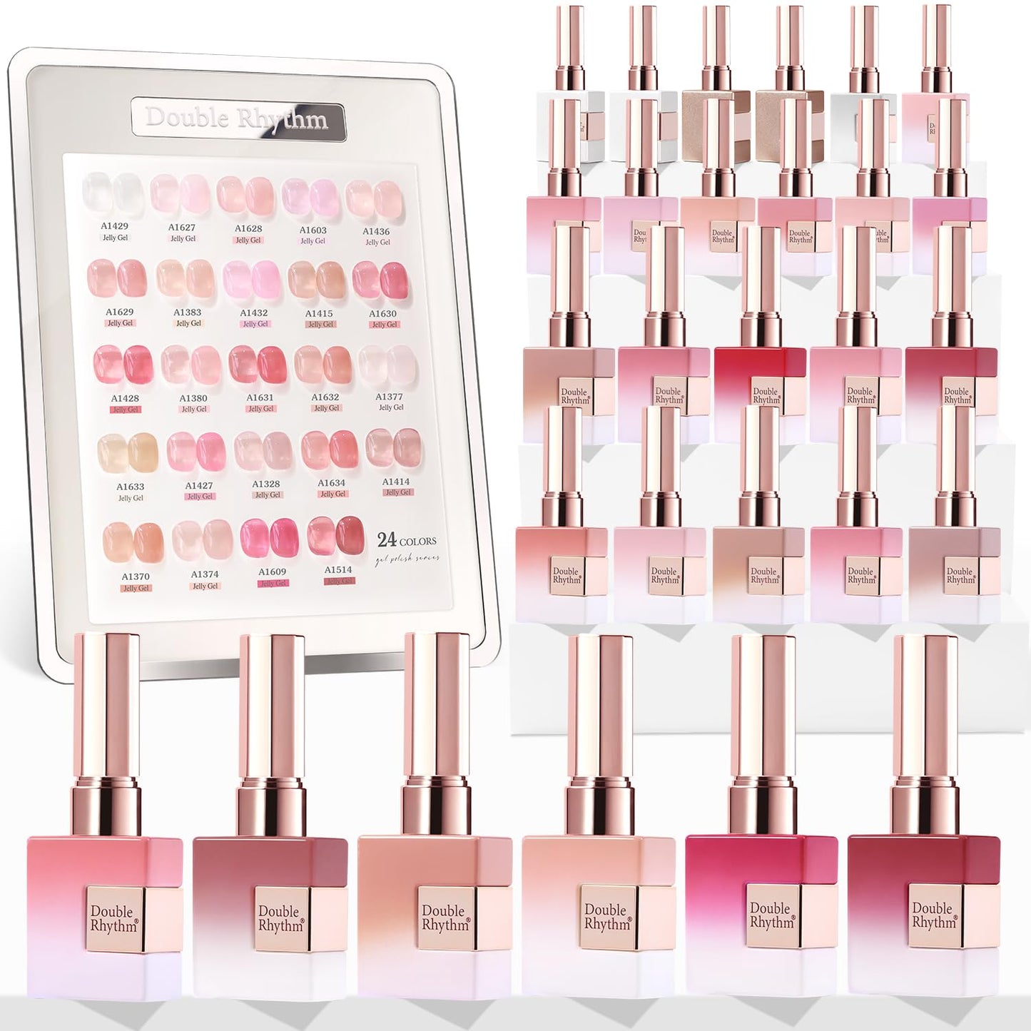 Double Rhythm 28Pcs 0.5Oz Gel Nail Polish Set Same Color Same Bottle Soak Off Gel Polish Kit Nail Art Manicure Salon DIY at Home for Women (Jelly Sheer Clear Collection-T24-8)