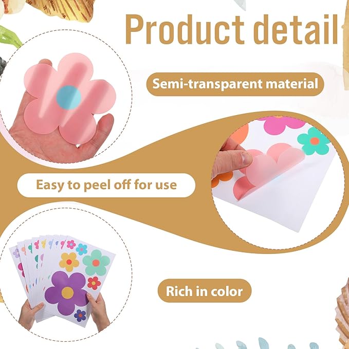 9 Sheets Colorful Daisy Wall Stickers, Removable Flowers Self-Adhesive Sticker, Cute PVC Floral Wall Decor, Aesthetic Gift for Girls Teen Nursery Bedroom Dorm Kindergarten