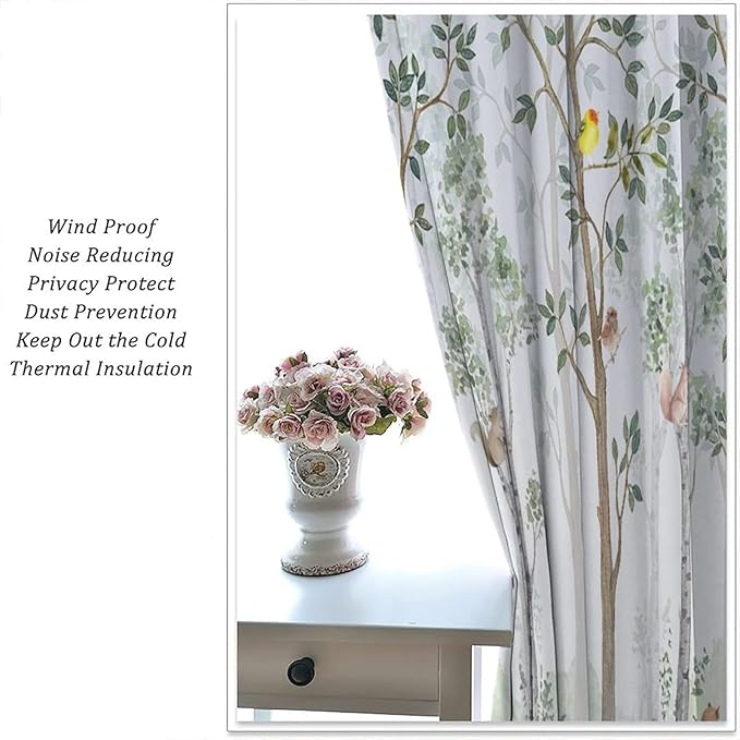 Kids Watercolor Woodland Animal Window Curtains, Bear Deer Squirrel Hedgehog Fox Birds Green Forest Blackout Rod Pocket Treatment for Boys Girls Bedroom 42x63in