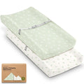 2-Pack Organic Changing Pad Covers for Girl, Boy, Neutral - 100% Cotton Changing Table Pad Cover, Soft Baby Nursery Diaper Changing Pad Sheets, Contour Changing Pads Liners, Change Pad Cover (Herb)