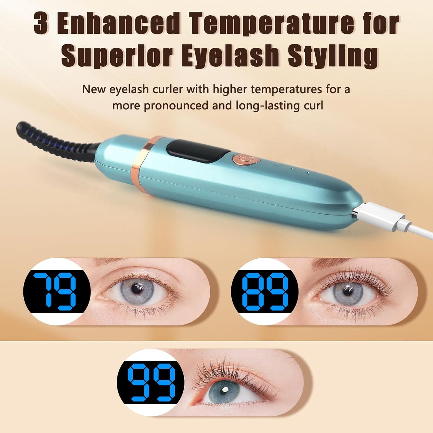 Heated Eyelash Curlers with Battery Indicator, Electric Eyelash Curler 3 Temperature Modes LED Display USB Rechargeable Makeup Tools, Heated Lash Curler Ideal Christmas Gift for Women LS423