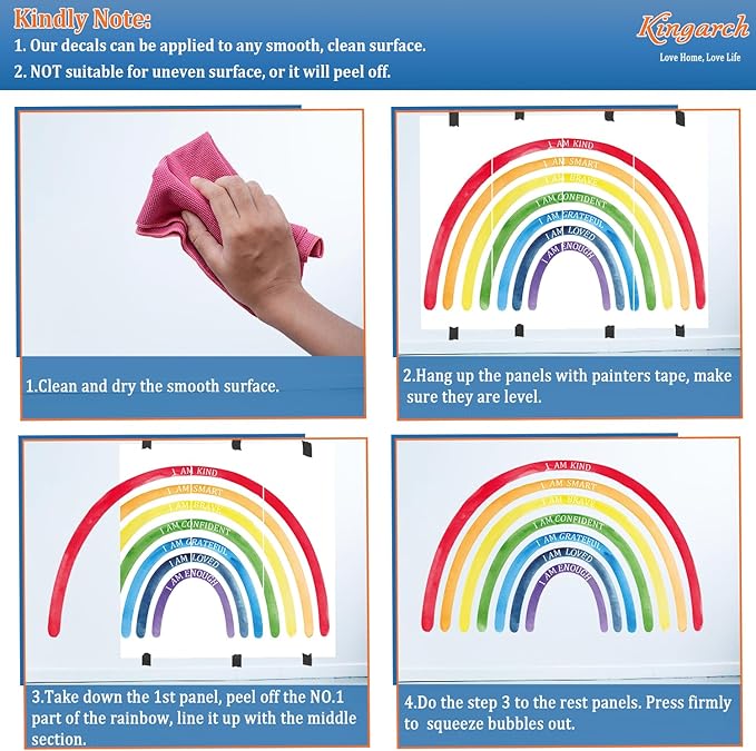 Large Colorful Rainbow Wall Decals, Insparational Peel and Stick Fabric Nursery Wall Decor, Removable Home Room Wall Decor Murals Stickers for Kids Girls Toddler Bedroom Living Room Playroom