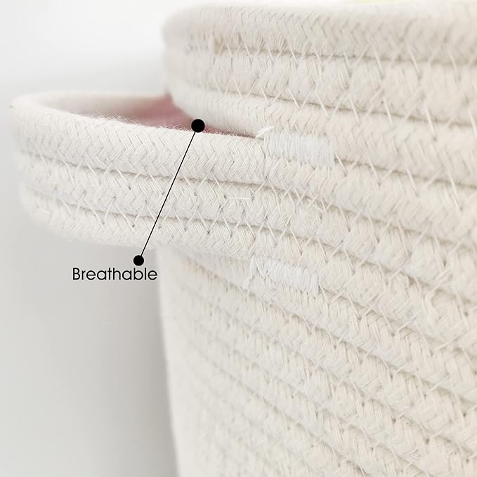 Large Storage Basket with Lid 60L, 16"Wx18"H Woven Laundry Hamper Basket with Handle, Room Decor Cotton Rope Wicker Basket Toy Organizer Bins for Clothes Blankets Pillows, Gray/White Mix includes Lid