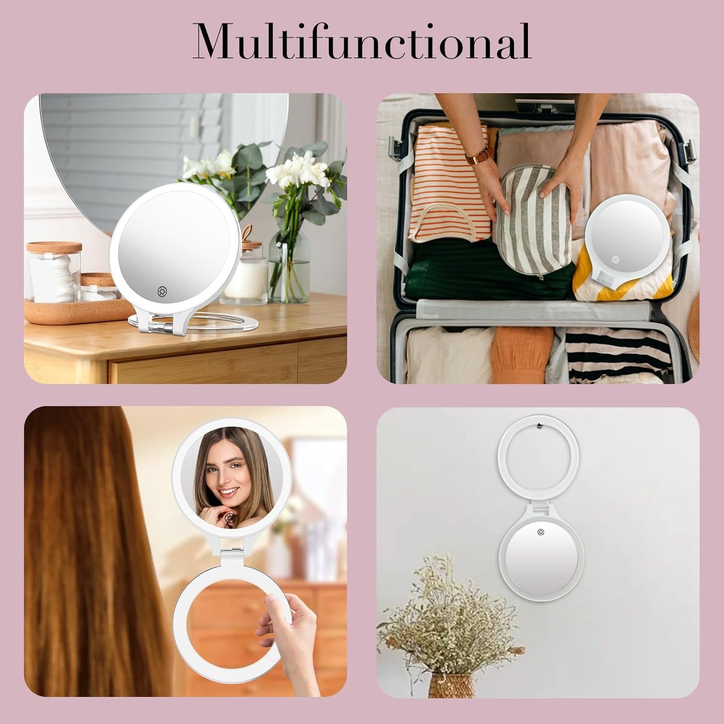 FASCINATE Magnifying Mirror with Light 10X/1X, Double Sided Travel Mirror with Light, Rechargeable Makeup Mirror with 3 Color Setting Adjustable Stand Lighted Mirror Vanity Portable Desk Cosmetic